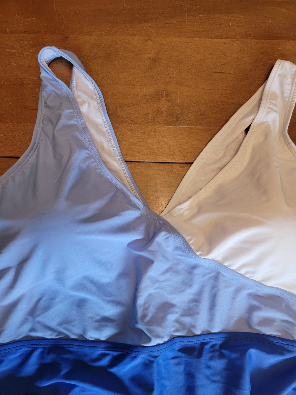 Criss-Cross Colorblock One-Piece Swimsuit White, Light Blue & Royal Blue 3X NWT - Picture 2 of 6